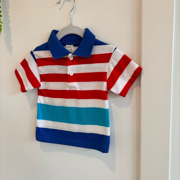 Knitite Vintage 80's Boys Wide Striped Short Sleeve Polo Shirt Size 2 Made U.S.A - Picture 2 of 9